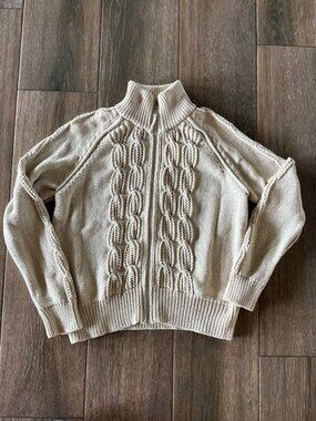 Banana Republic cable knit womens fisherman zip front cardigan size XL